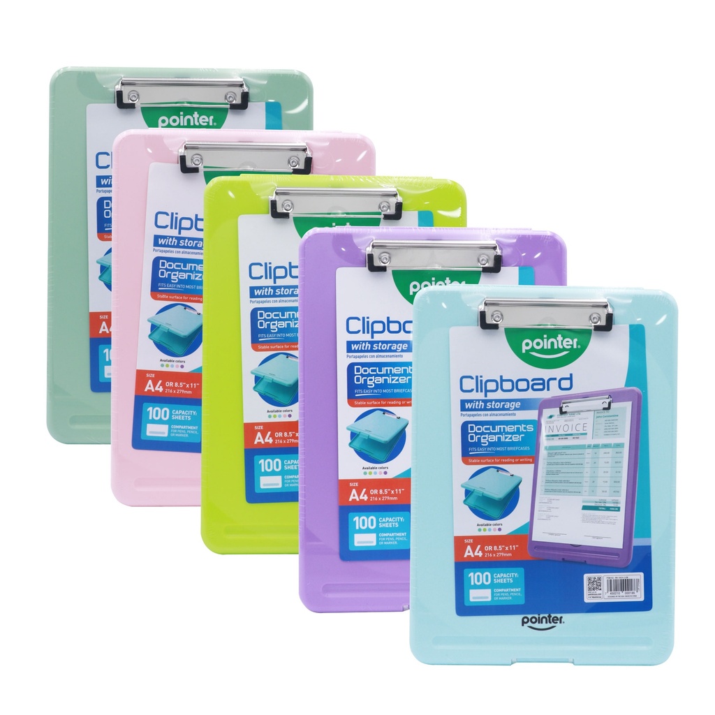 CLIPBOARD, A4 LETTER SIZE, WITH STORAGE, COLORS, 100 SHEET CAPACITY, 1 PIECE