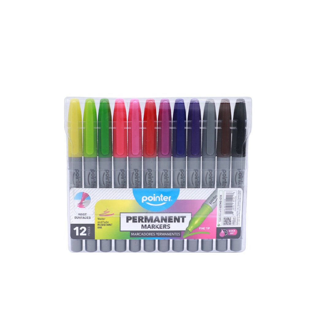 MARKERS, PERMANENT, FINE POINT, SET OF 12 COLORS