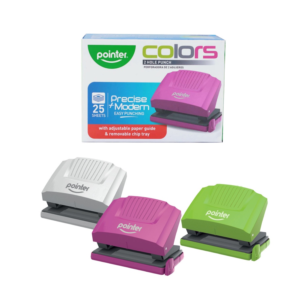 TWO-HOLE PUNCH,COLORS PLASTIC, 25 SHEETS, 1 PIECE