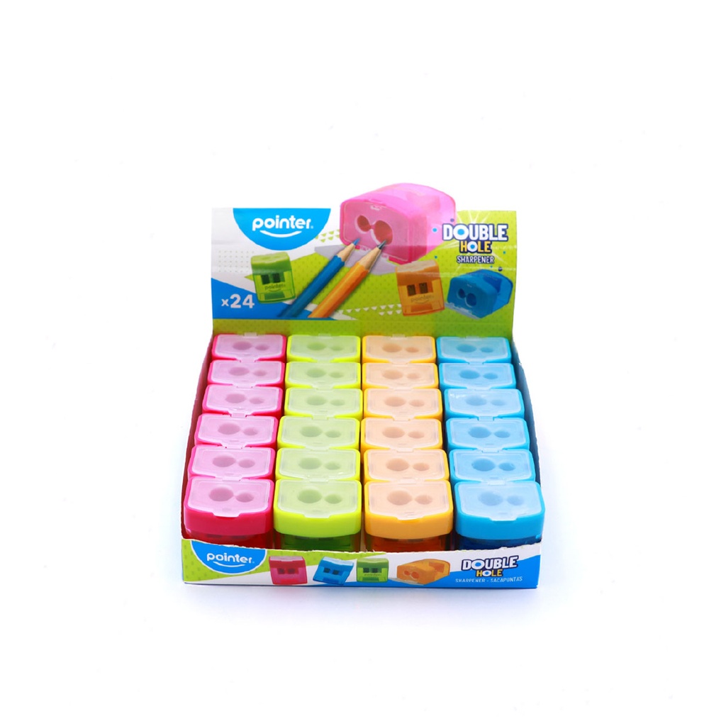 PENCIL SHARPENERS, TWO-HOLE, RECTANGULAR, WITH DISPOSAL CONTAINER, BOX OF 24 PIECES