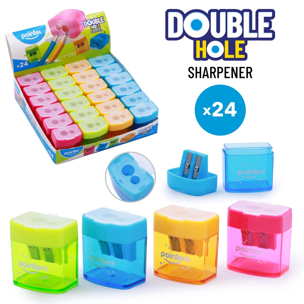 PENCIL SHARPENERS, TWO-HOLE, RECTANGULAR, WITH DISPOSAL CONTAINER, BOX OF 24 SHARPENERS,