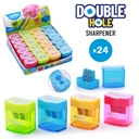 PENCIL SHARPENERS, TWO-HOLE, RECTANGULAR, WITH DISPOSAL CONTAINER, BOX OF 24 SHARPENERS,