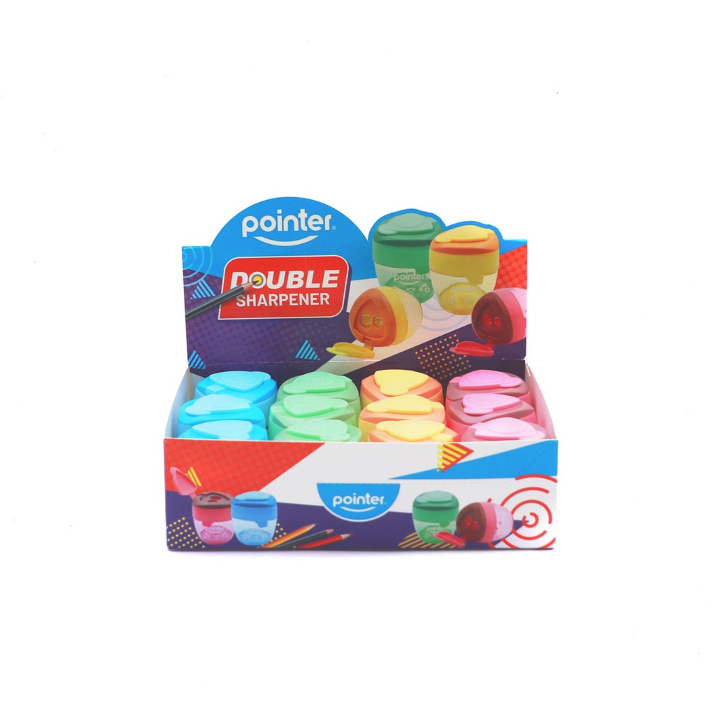 PENCIL SHARPENERS, TWO-HOLE, TRIANGULAR, WITH DISPOSAL CONTAINER, BOX OF 12 PIECES