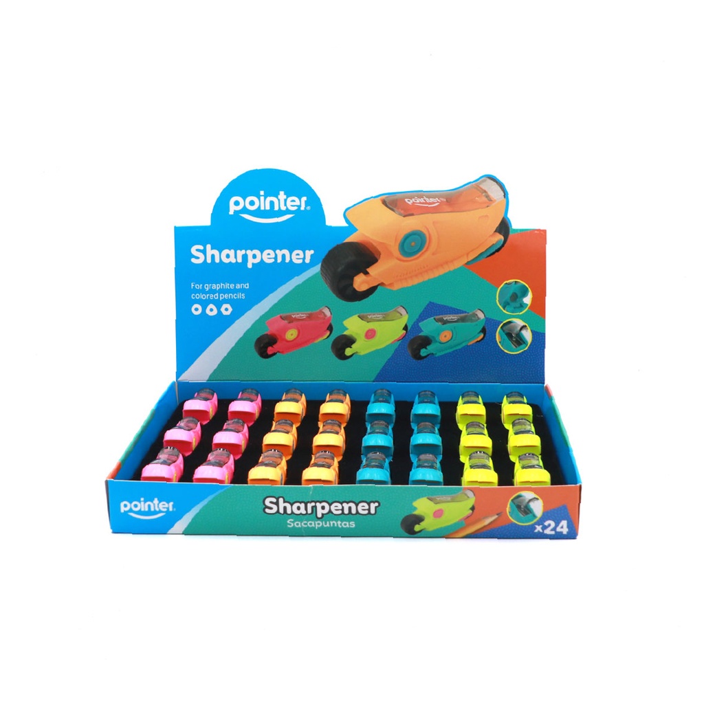 PENCIL SHARPENERS, ONE HOLE, MOTORCYCLE-SHAPED, BOX OF 24 PIECES