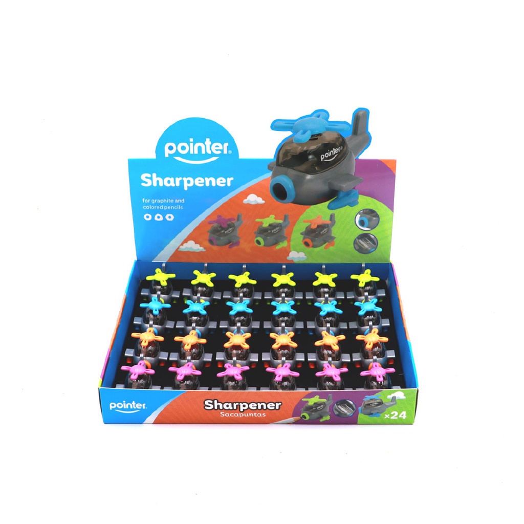 PENCIL SHARPENERS, ONE HOLE, HELICOPTER-SHAPED , BOX OF 24 PIECES