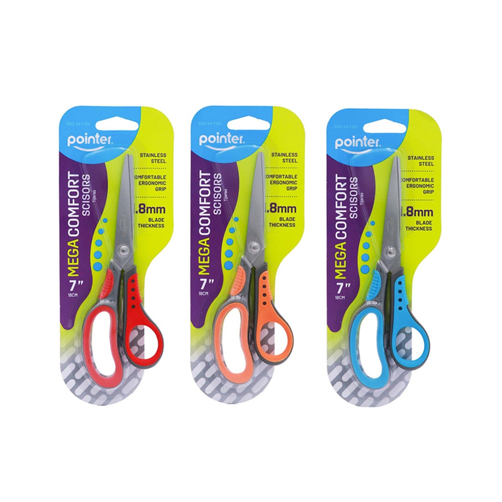 SCISSORS, MEGA COMFORT, COLORFUL, 7", 1.8MM BLADE THICKNESS,