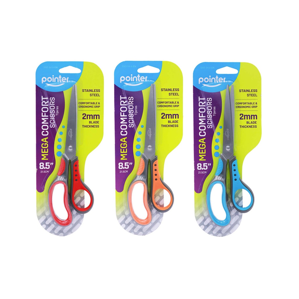 SCISSORS, MEGA COMFORT, COLORFUL, 8.5", 2MM BLADE THICKNESS,