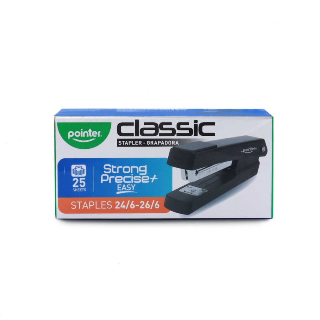 STAPLER, CLASSIC, METALLIC, BLACK, HALF-STRIP, 25 SHEETS,