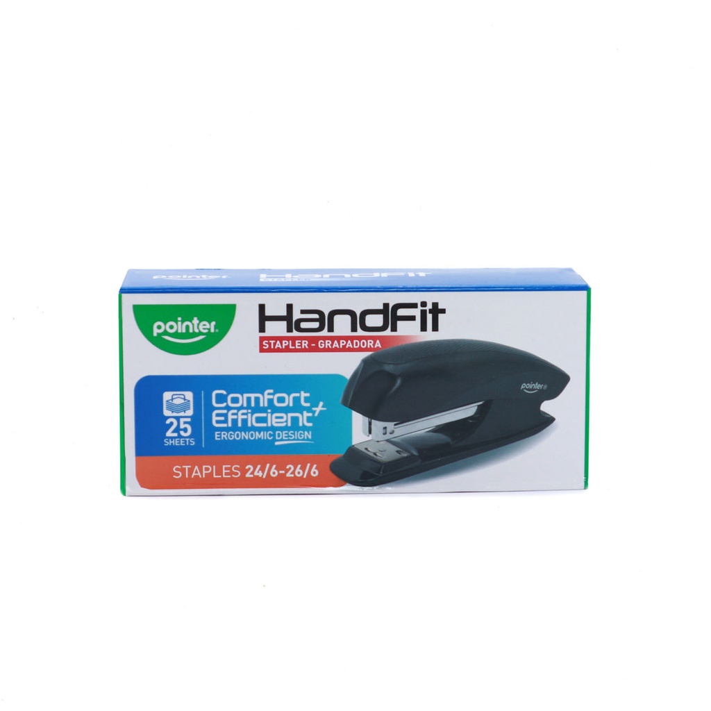 STAPLER, HAND-FIT, PLASTIC, BLACK, HALF-STRIP, 25 SHEETS,