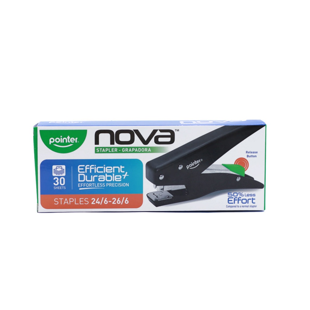 STAPLER, NOVA METALLIC, BLACK, HANDHELD PLIER, HALF STRIP, 30 SHEETS,