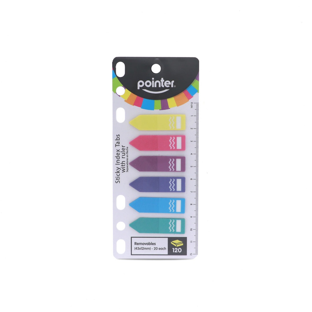 STICKY INDEX TABS, PASTEL, ARROW WITH RULER, 6 COLORS, SET OF 120 SHEETS 