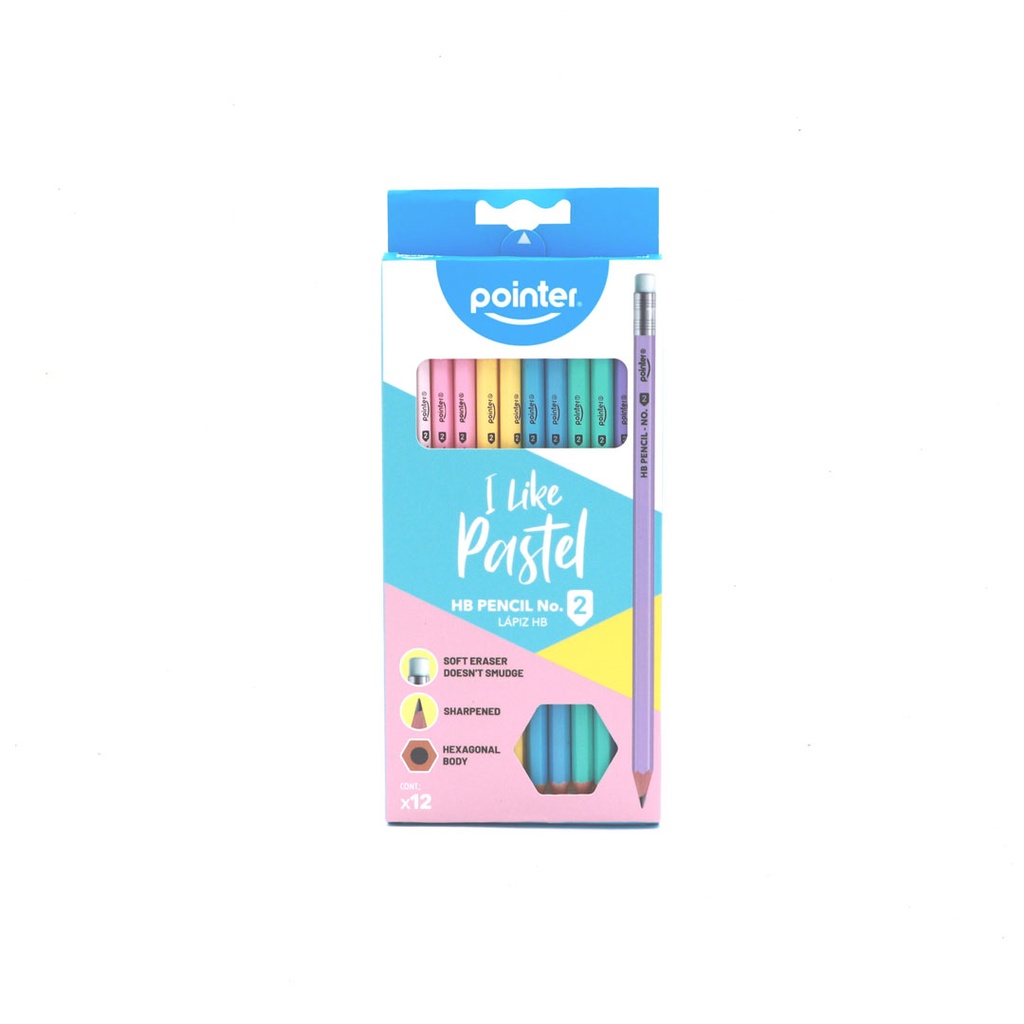 WOODEN PENCILS, PASTEL, HEXAGONAL BODY, HB #2, SET OF 12 PENCILS