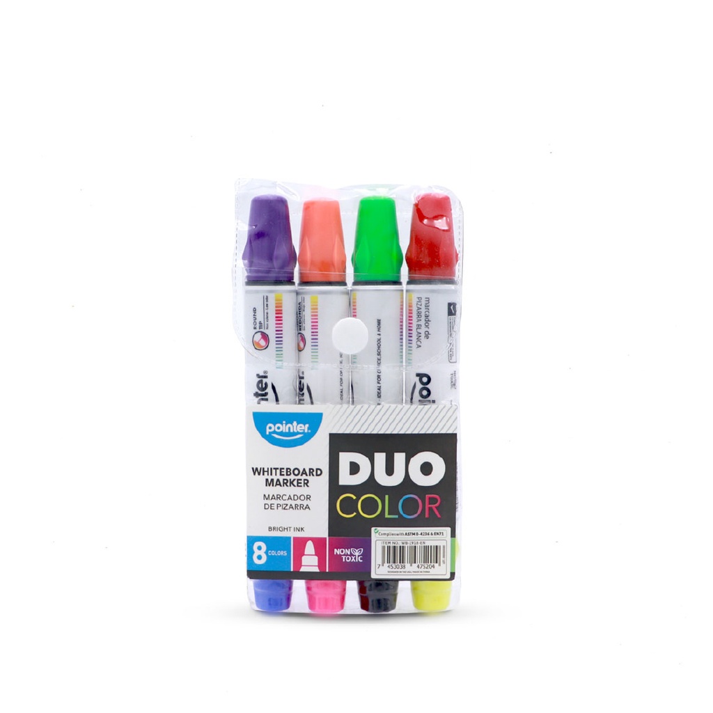 WHITEBOARD MARKERS, DUAL ROUND TIP, ROUND, SET OF 4 MARKERS