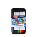 WATERCOLOR COLORED PENCILS , WITH WATERBRUSH IN METAL BOX, SET OF 24 COLORS