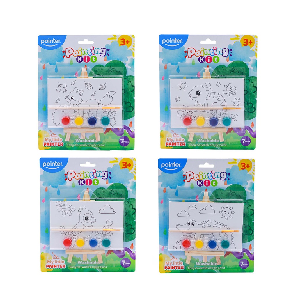 CANVAS PAINTING, 6X4", MINI KIT, PRE-DRAWN CHILDREN’S DESIGNS WITH EASEL, 4 PAINTS, AND A BRUSH, 1 KIT